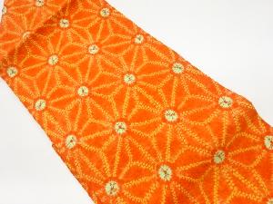 リサイクル　手織り紬絞り麻の葉模様名古屋帯